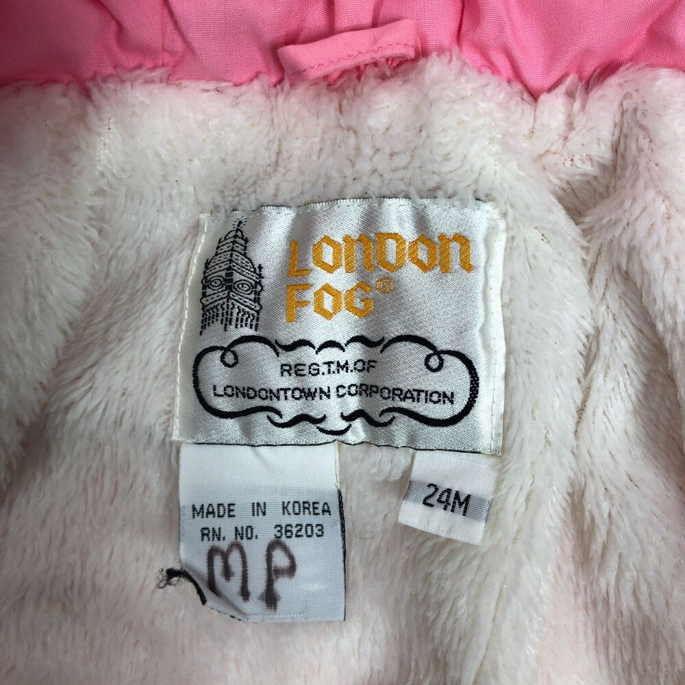 London Fog Vintage 1990's Baby Girl Puffer Coat Pink Zipper Hood Size 24 Months - Picture 8 of 10